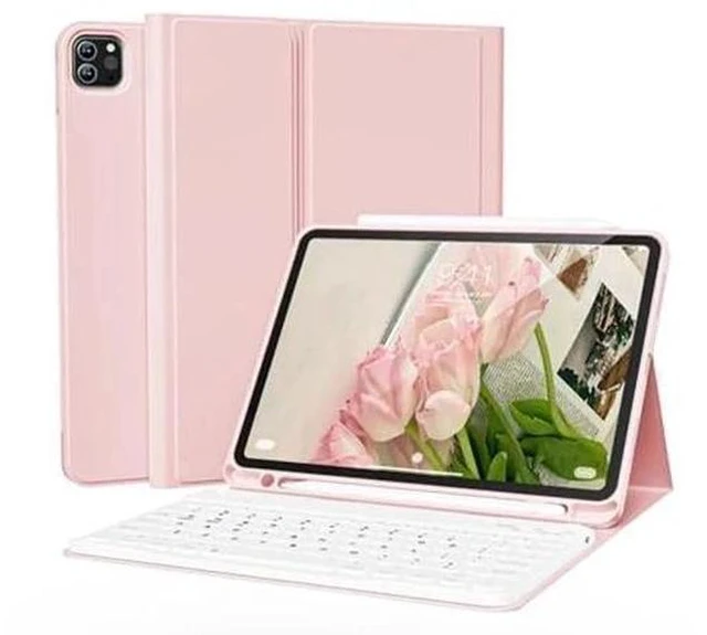 Main image of KVTVOU Keyboard Case for iPad Pro 11 Inch 4th Generation/Pro 3rd Gen/Pro 2nd Gen with Pencil Holder, Folio Detachable Wireless Bluetooth Keyboard & Flip Stand Case for iPad Pro 11 Inch, Pink