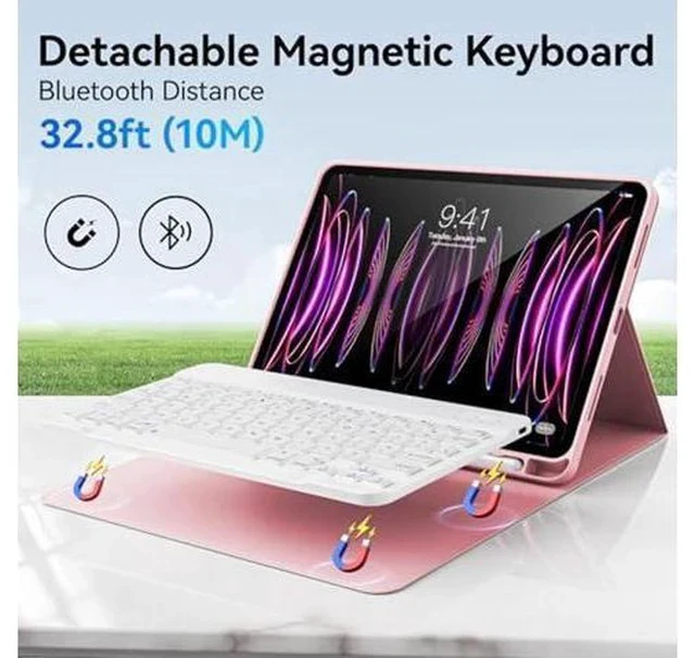 Alt view image 2 of 7 - KVTVOU Keyboard Case for iPad Pro 11 Inch 4th Generation/Pro 3rd Gen/Pro 2nd Gen with Pencil Holder, Folio Detachable Wireless Bluetooth Keyboard & Flip Stand Case for iPad Pro 11 Inch, Pink