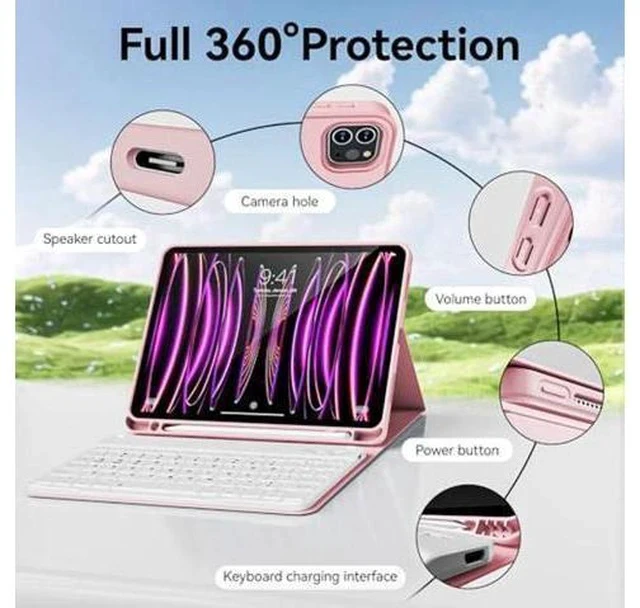 Alt view image 3 of 7 - KVTVOU Keyboard Case for iPad Pro 11 Inch 4th Generation/Pro 3rd Gen/Pro 2nd Gen with Pencil Holder, Folio Detachable Wireless Bluetooth Keyboard & Flip Stand Case for iPad Pro 11 Inch, Pink