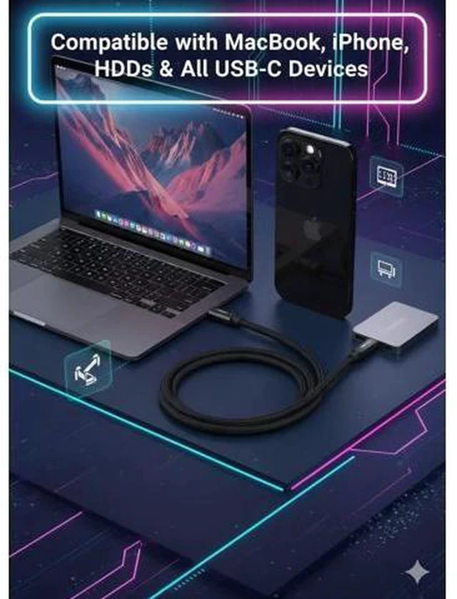 Alt view image 6 of 7 - USB C Cable 4ft Thunderbolt 5/4 Supported 80Gbps Data Transfer 240W Fast Charging Up to 120Gbps Bandwidth Compatible with 8K/4K Display for iPhone 17/16/15 Pro Max Plus MacBook