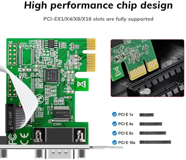 Alt view image 3 of 7 - PCI Express (PCIe) 2-Port RS232 Serial Adapter Card, PCI-E to DB9 COM Port Expansion Card, 9-Pin Industrial Controller Card with Low/Full Profile Brackets for Desktop PC