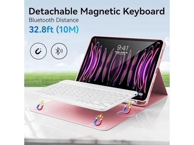 Alt view image 6 of 7 - KVTVOU Keyboard Case for iPad Pro 11 Inch 4th Generation/Pro 3rd Gen/Pro 2nd Gen with Pencil Holder, Folio Detachable Wireless Bluetooth Keyboard & Flip Stand Case for iPad Pro 11 Inch, Pink
