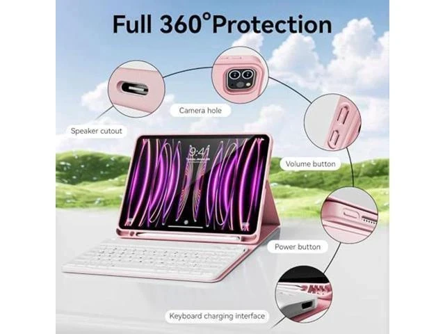 Alt view image 7 of 7 - KVTVOU Keyboard Case for iPad Pro 11 Inch 4th Generation/Pro 3rd Gen/Pro 2nd Gen with Pencil Holder, Folio Detachable Wireless Bluetooth Keyboard & Flip Stand Case for iPad Pro 11 Inch, Pink