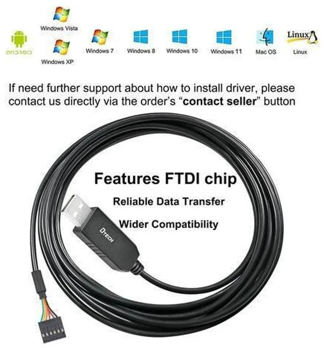 Alt view image 2 of 7 - DTECH 6ft USB to TTL Serial Cable 3.3V 6 Pin UART Adapter Genuine FTDI FT232RL Chip Debug Cord Compatible with Windows 11 10 8 7 Linux MAC OS 6Pin 3v3 Level Signal 2.54mm Dupont Female Header