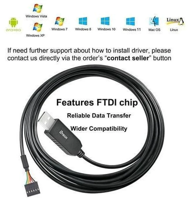 Alt view image 7 of 7 - DTECH 6ft USB to TTL Serial Cable 3.3V 6 Pin UART Adapter Genuine FTDI FT232RL Chip Debug Cord Compatible with Windows 11 10 8 7 Linux MAC OS 6Pin 3v3 Level Signal 2.54mm Dupont Female Header