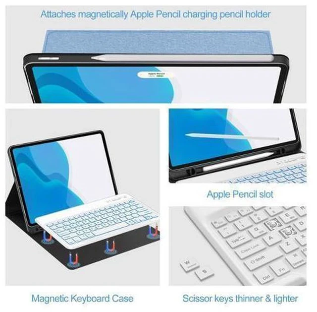 Alt view image 4 of 7 - iPad Air 13 inch Case with Keyboard (M2, 2024), Keyboard Case for iPad 12.9" 6th 2022/5th 2021/4th 2020/3rd 2018, Detachable Bluetooth Keyboard, 7 Colors Backlit, Slim Folio Cover with Pen Holder Blue