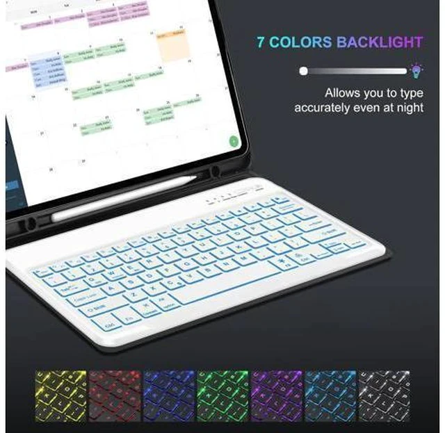 Alt view image 5 of 7 - iPad Air 13 inch Case with Keyboard (M2, 2024), Keyboard Case for iPad 12.9" 6th 2022/5th 2021/4th 2020/3rd 2018, Detachable Bluetooth Keyboard, 7 Colors Backlit, Slim Folio Cover with Pen Holder Blue