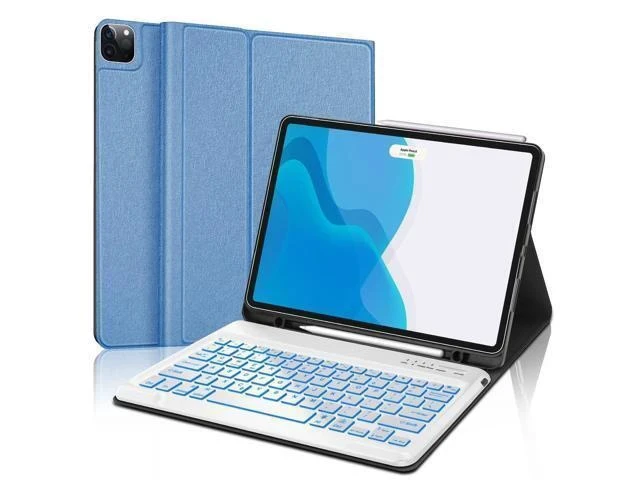 Alt view image 6 of 7 - iPad Air 13 inch Case with Keyboard (M2, 2024), Keyboard Case for iPad 12.9" 6th 2022/5th 2021/4th 2020/3rd 2018, Detachable Bluetooth Keyboard, 7 Colors Backlit, Slim Folio Cover with Pen Holder Blue