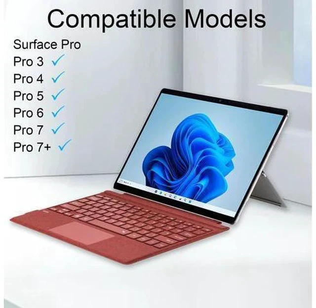 Alt view image 2 of 5 - mobee Type Cover for Microsoft Surface Pro 7+/ Pro 7 / Pro 6 / Pro 5 / Pro 4 / Pro 3,7 Colour Backlight Slim Bluetooch Type Keyboard with Multi-Touch Trackpad Tablet Keyboard (Poppy Red)