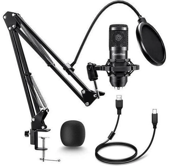 Alt view image 7 of 7 - Caattiilaa USB Microphone - PC Streaming Podcast Microphone, Recording Microphone, Gaming Microphone, 192KHZ/24Bit Condenser Mic, USB Mic Kit with Sound Chipset Boom