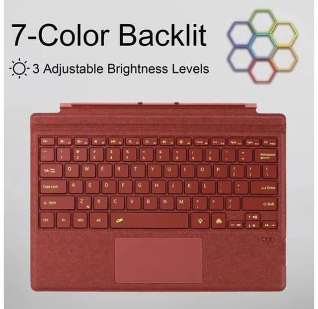 Alt view image 4 of 5 - mobee Type Cover for Microsoft Surface Pro 7+/ Pro 7 / Pro 6 / Pro 5 / Pro 4 / Pro 3,7 Colour Backlight Slim Bluetooch Type Keyboard with Multi-Touch Trackpad Tablet Keyboard (Poppy Red)