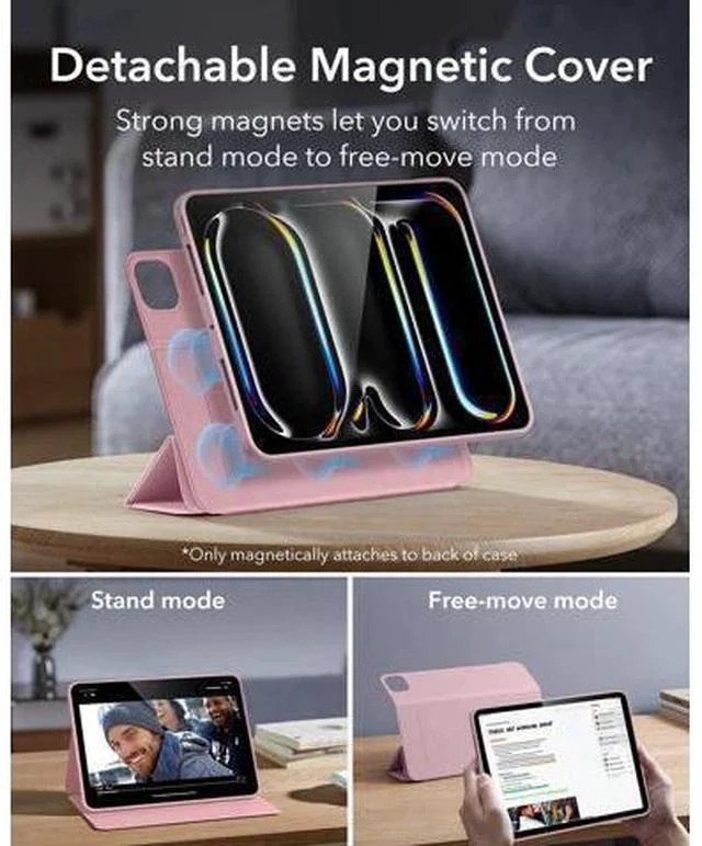 Alt view image 4 of 7 - ESR for iPad Pro 11 Inch Case M4(2024, 5th Gen), iPad Pro 11 Case with Pencil Holder, Removable Magnetic Cover, Vertical Stand, Fully Supports Pencil Pro and Pencil(USB-C), Rebound 360 Series, Pink