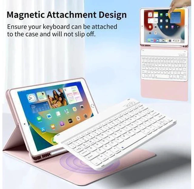 Alt view image 3 of 7 - kenke Keyboard Case for iPad 9th Generation 2021/8th/7th Gen 2020/2019 10.2 Inch, Detachable Wireless Bluetooth with Pencil Holder Keyboard Case, Soft TPU Back Cover for iPad 9/8/7th Gen, Pink