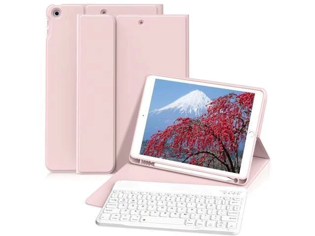 Alt view image 6 of 7 - kenke Keyboard Case for iPad 9th Generation 2021/8th/7th Gen 2020/2019 10.2 Inch, Detachable Wireless Bluetooth with Pencil Holder Keyboard Case, Soft TPU Back Cover for iPad 9/8/7th Gen, Pink