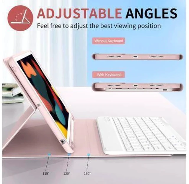 Alt view image 5 of 7 - kenke Keyboard Case for iPad 9th Generation 2021/8th/7th Gen 2020/2019 10.2 Inch, Detachable Wireless Bluetooth with Pencil Holder Keyboard Case, Soft TPU Back Cover for iPad 9/8/7th Gen, Pink