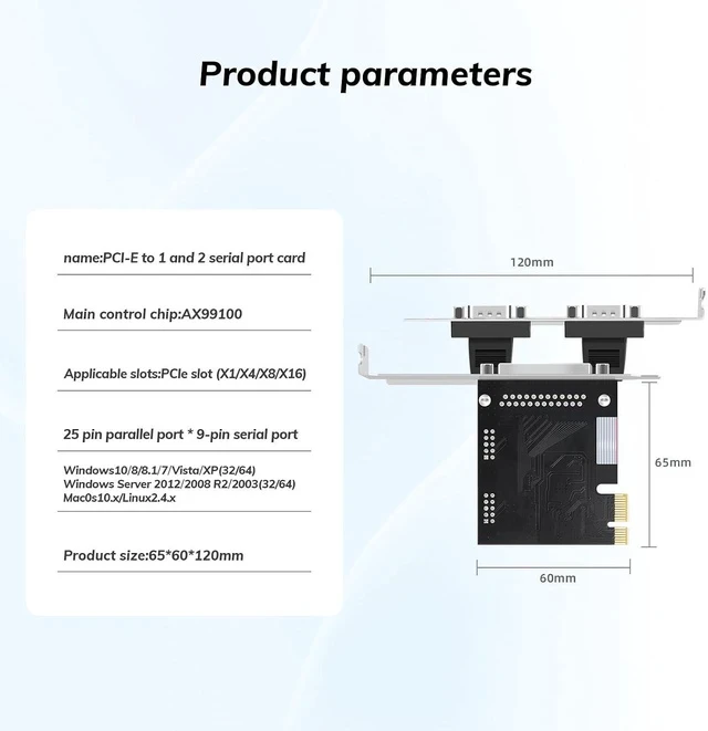 Alt view image 6 of 7 - PCI Express DualSerial 1 Parallel Combo Card, PCIe to DB9 RS232 COM + DB25 LPT Printer Port Expansion Card with Low Profile Bracket, Industrial Controller Card for Desktop PC