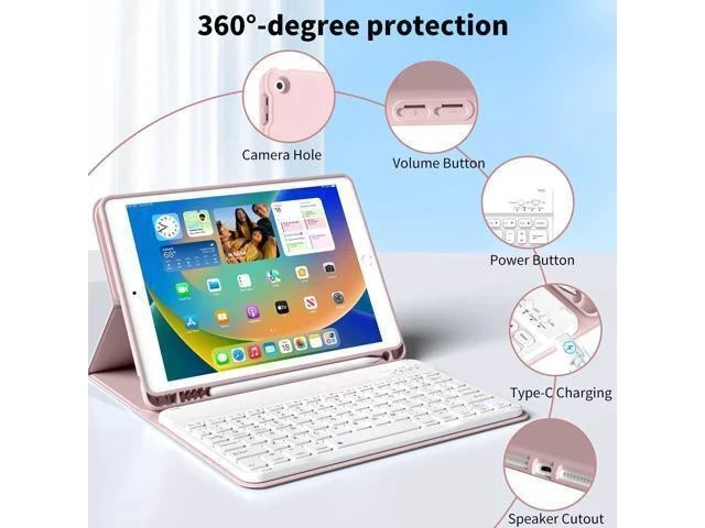 Alt view image 7 of 7 - kenke Keyboard Case for iPad 9th Generation 2021/8th/7th Gen 2020/2019 10.2 Inch, Detachable Wireless Bluetooth with Pencil Holder Keyboard Case, Soft TPU Back Cover for iPad 9/8/7th Gen, Pink
