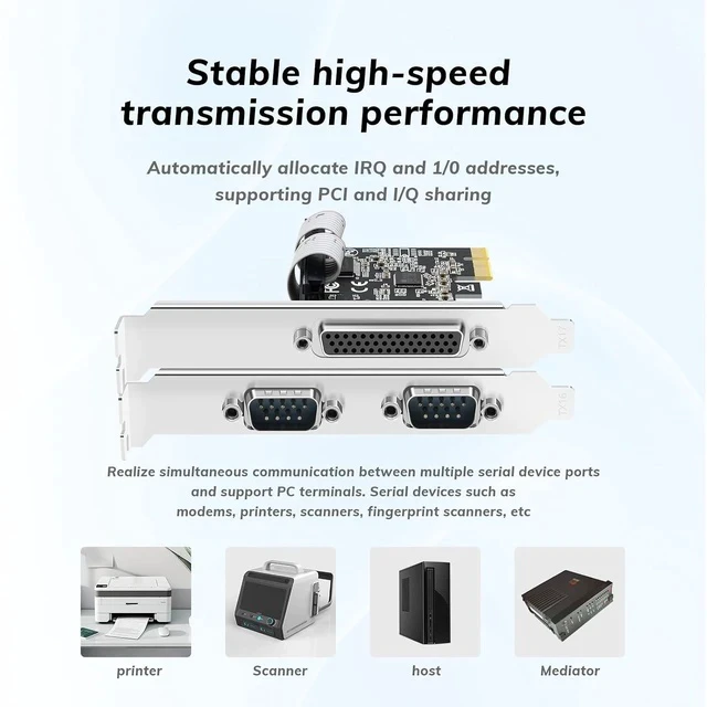 Alt view image 4 of 7 - PCI Express DualSerial 1 Parallel Combo Card, PCIe to DB9 RS232 COM + DB25 LPT Printer Port Expansion Card with Low Profile Bracket, Industrial Controller Card for Desktop PC