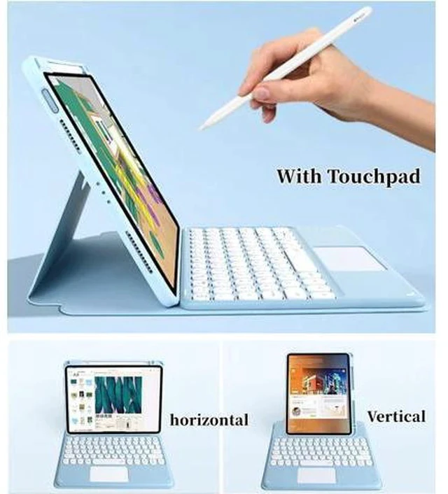 Alt view image 5 of 7 - iPad 10th Generation Keyboard Case, iPad 10.9 Inch 2022 Case with Trackpad Keyboard, 3 in1 Magnetic Rotating Detachable Clear Cover with Pencil Holder and Touchpad Keyboard (Teal)