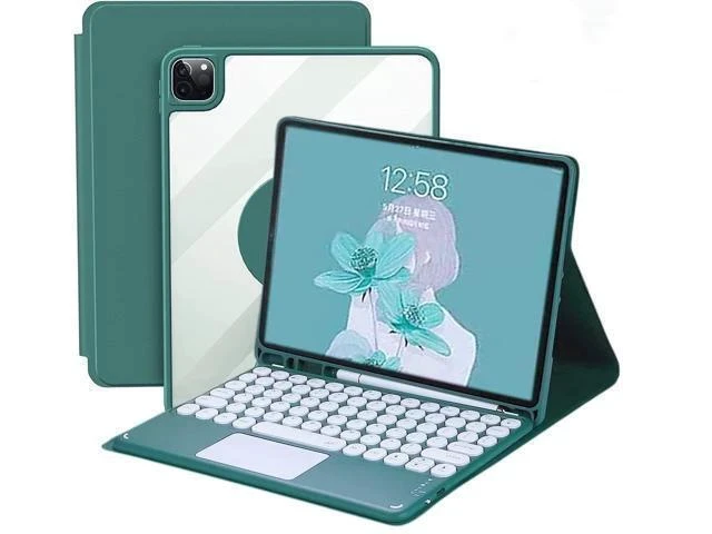Alt view image 6 of 7 - iPad 10th Generation Keyboard Case, iPad 10.9 Inch 2022 Case with Trackpad Keyboard, 3 in1 Magnetic Rotating Detachable Clear Cover with Pencil Holder and Touchpad Keyboard (Teal)