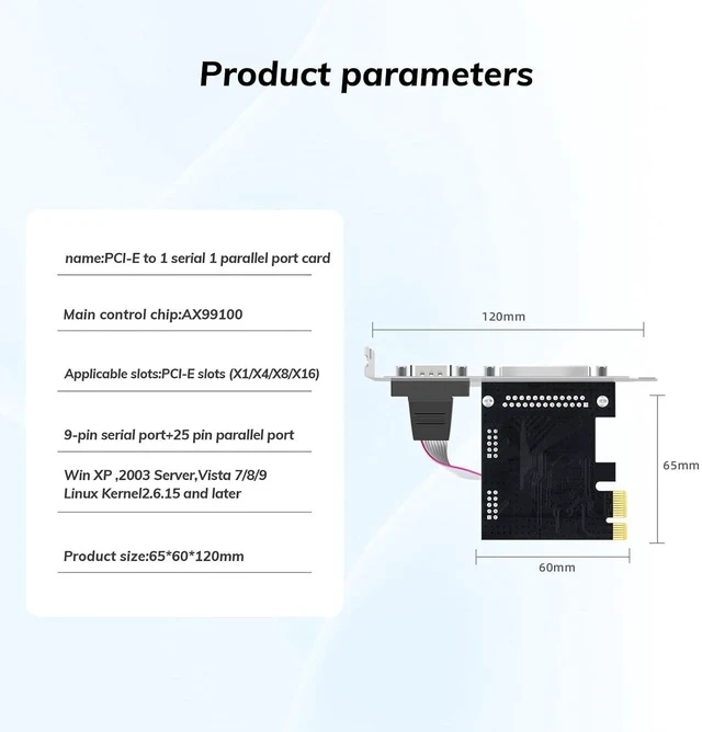 Alt view image 5 of 6 - PCI Express 1 Serial 1 Parallel Combo Card, PCIe to DB9 RS232 COM + DB25 LPT Printer Port Expansion Card with Low Profile Bracket, Industrial Controller Card for Desktop PC