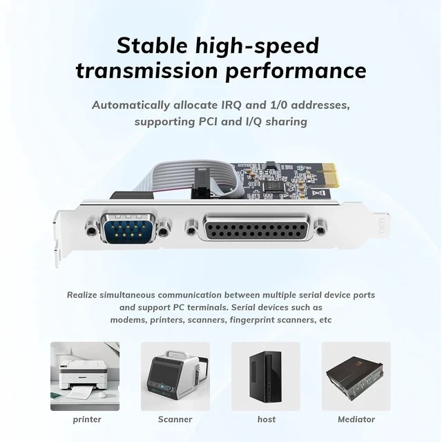 Alt view image 3 of 6 - PCI Express 1 Serial 1 Parallel Combo Card, PCIe to DB9 RS232 COM + DB25 LPT Printer Port Expansion Card with Low Profile Bracket, Industrial Controller Card for Desktop PC