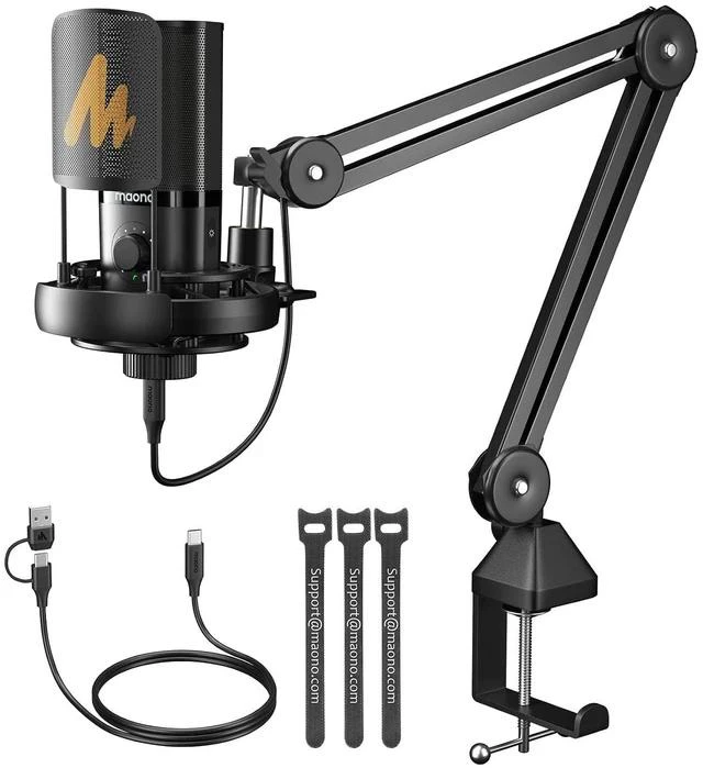 Main image of USB Condenser Microphone-Studio Mic with Shock Mount, Boom Arm, Software, Mute, Gain Knob, Volume Co