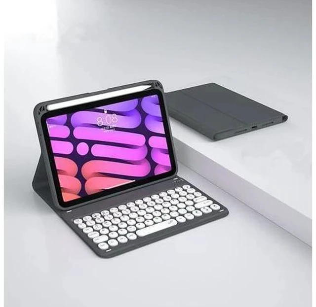 Alt view image 5 of 7 - kaitesi iPad Mini 6 2021 Keyboard Case with Pencil Charging Holder - 8.3 Inch Keyboard Case for iPad Mini 6th Generation, Detachable BT Color Keyboard Cover Round Button (Black)