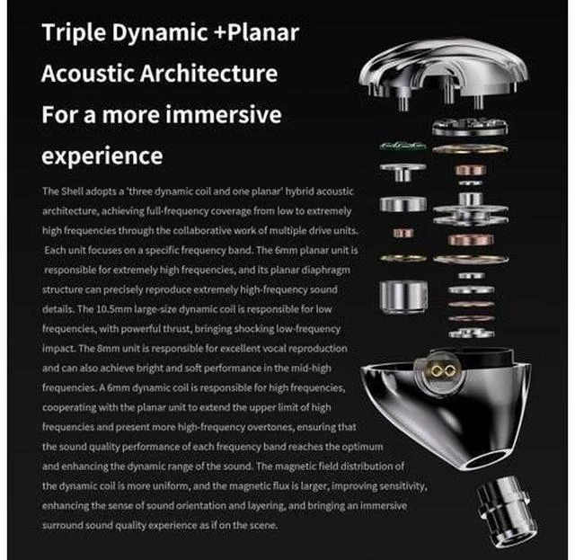 Alt view image 3 of 7 - Shell 3DD+1Planar in-Ear Headphone 2Pin Detachable Cable Design Interchangeable Filter Nozzles (with mic)