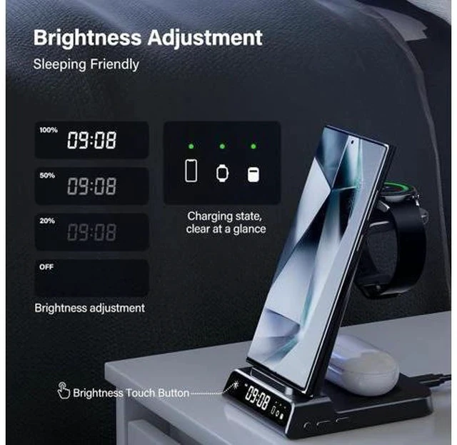 Alt view image 3 of 6 - Wireless Charger for , 3 in 1 Wireless Charging Station for Galaxy S24 Ultra/S23 Ultra/S22/S21/Note 20/Z Flip 5/Fold 5, Watch Charger for Galaxy Watch 6/5/4, Galaxy Buds 2/Pro/+