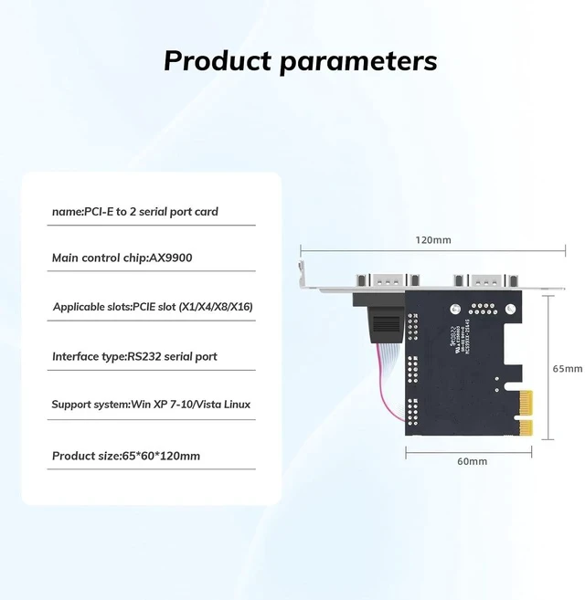 Alt view image 6 of 7 - 2-Port PCIe RS232 Serial Parallel Card - PCI Express to DB9 Expansion Card COM Port Adapter with AX9900 Chipset, Industrial Grade Gold-Plated Connector for Desktop PC