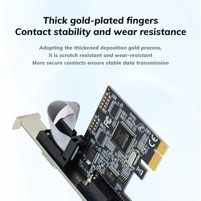 Alt view image 5 of 7 - 2-Port PCIe RS232 Serial Parallel Card - PCI Express to DB9 Expansion Card COM Port Adapter with AX9900 Chipset, Industrial Grade Gold-Plated Connector for Desktop PC