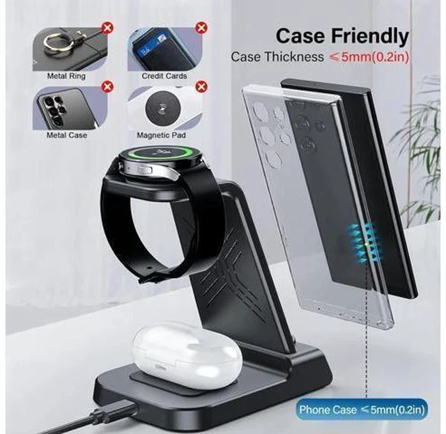 Alt view image 6 of 6 - Wireless Charger for , 3 in 1 Wireless Charging Station for Galaxy S24 Ultra/S23 Ultra/S22/S21/Note 20/Z Flip 5/Fold 5, Watch Charger for Galaxy Watch 6/5/4, Galaxy Buds 2/Pro/+