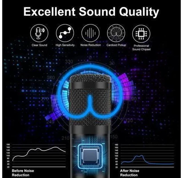 Alt view image 3 of 7 - USB Gaming Microphone Streaming Podcast PC Microphone Condenser Mic Kit with Flexible Arm for Skype Youtuber Gaming Recording Singing PS4 Computer Studio Laptop