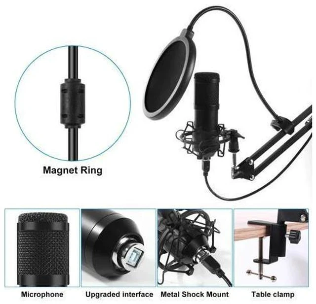 Alt view image 4 of 7 - USB Gaming Microphone Streaming Podcast PC Microphone Condenser Mic Kit with Flexible Arm for Skype Youtuber Gaming Recording Singing PS4 Computer Studio Laptop