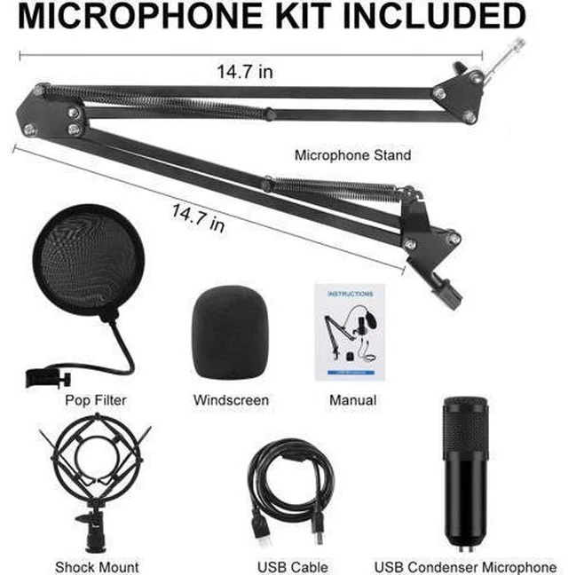 Alt view image 7 of 7 - USB Gaming Microphone Streaming Podcast PC Microphone Condenser Mic Kit with Flexible Arm for Skype Youtuber Gaming Recording Singing PS4 Computer Studio Laptop