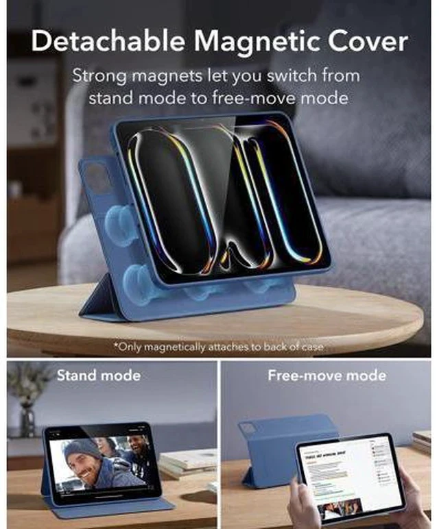 Alt view image 4 of 7 - ESR for iPad Pro 11 Inch Case M4(2024), iPad Pro 11 Case with Pencil Holder, Removable Magnetic Cover, Vertical Stand, Fully Supports Pencil Pro and Pencil(USB-C), Rebound 360 Series, Dark Blue