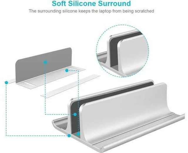 Alt view image 4 of 7 - 3-in-1 Aluminum Laptop Stand Vertical Laptop Stand Holder for Desk with Adjustable Dock Space-Saving Organizer for All MacBook Surface HP up to 17.3 inch