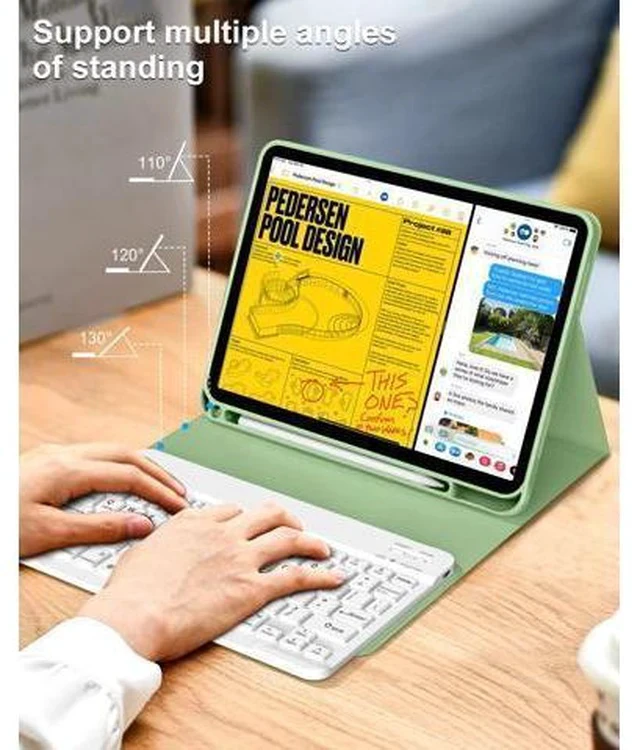 Alt view image 4 of 7 - aoub for iPad 10th Generation Case with Keyboard 10.9 inch 2022, Detachable Bluetooth Keyboard, Smart Stand Folio Keyboard Cover with Pencil Holder for iPad 10th Gen, Light Green