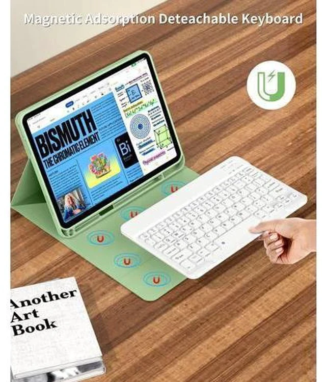 Alt view image 3 of 7 - aoub for iPad 10th Generation Case with Keyboard 10.9 inch 2022, Detachable Bluetooth Keyboard, Smart Stand Folio Keyboard Cover with Pencil Holder for iPad 10th Gen, Light Green