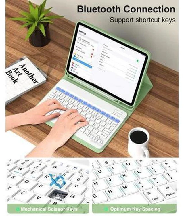 Alt view image 5 of 7 - aoub for iPad 10th Generation Case with Keyboard 10.9 inch 2022, Detachable Bluetooth Keyboard, Smart Stand Folio Keyboard Cover with Pencil Holder for iPad 10th Gen, Light Green
