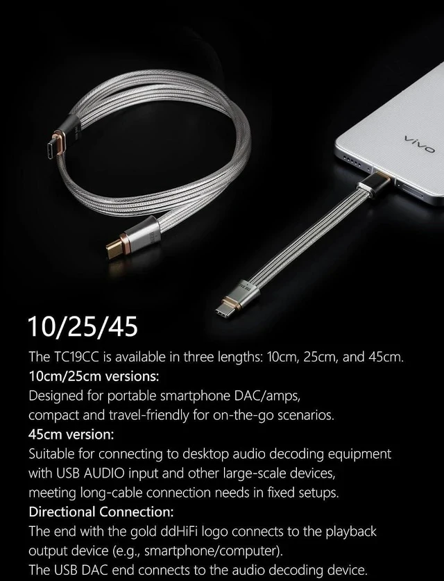 Alt view image 3 of 7 - TC19CC USB C Cable Digital Signal OTG Cable Pure Silver USB-C to USB-C DAC Cable, Four-Wire Parallel Design, 25cm