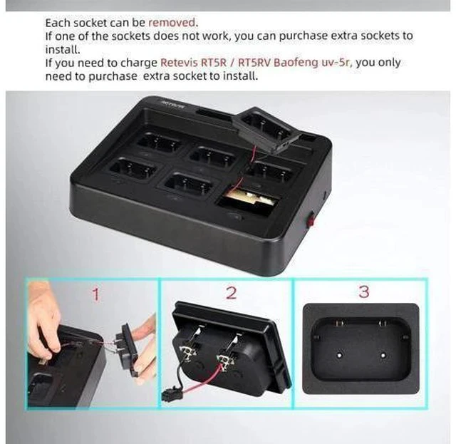 Alt view image 5 of 7 - Retevis RT29 Ailunce HD1 Walkie Talkie Six-Way Charger, Practical Multi Charger Compatible with Retevis RT29 RB23 Ailunce HD1 Two Way Radio (1 Pack)