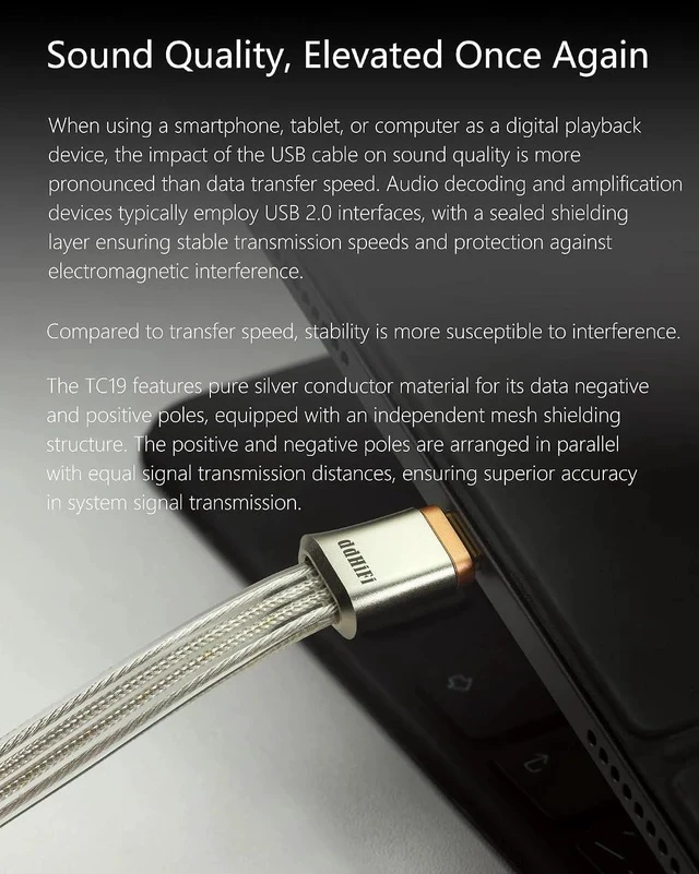 Alt view image 5 of 7 - TC19CC USB C Cable Digital Signal OTG Cable Pure Silver USB-C to USB-C DAC Cable, Four-Wire Parallel Design, 25cm