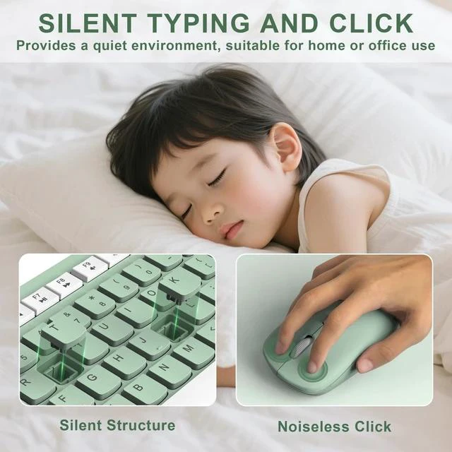 Alt view image 3 of 7 - Wireless Keyboard and Mouse Combo, 2.4G Full Size Silent Keyboard with Fn Multimedia Keys for Office and Home, 3-Level DPI Adjustable Quiet Mouse for Windows,Mac OS Desktop/Laptop/PC(Avocado Green)