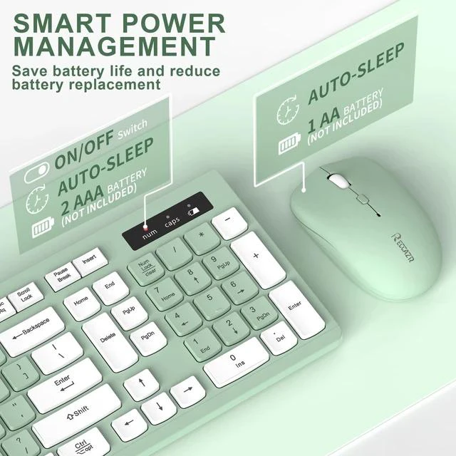 Alt view image 5 of 7 - Wireless Keyboard and Mouse Combo, 2.4G Full Size Silent Keyboard with Fn Multimedia Keys for Office and Home, 3-Level DPI Adjustable Quiet Mouse for Windows,Mac OS Desktop/Laptop/PC(Avocado Green)
