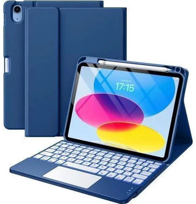Main image of iPad 10th Generation Case with Keyboard (10.9", 2022), Smart Keyboard Folio Cover with Pencil Holder, Multi-Touch Trackpad, 7 Color Backlit, Detachable Keyboard for iPad 10th Gen (Navy Blue)