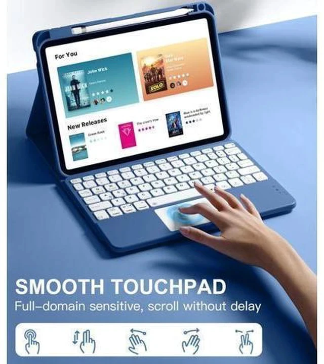 Alt view image 3 of 7 - iPad 10th Generation Case with Keyboard (10.9", 2022), Smart Keyboard Folio Cover with Pencil Holder, Multi-Touch Trackpad, 7 Color Backlit, Detachable Keyboard for iPad 10th Gen (Navy Blue)