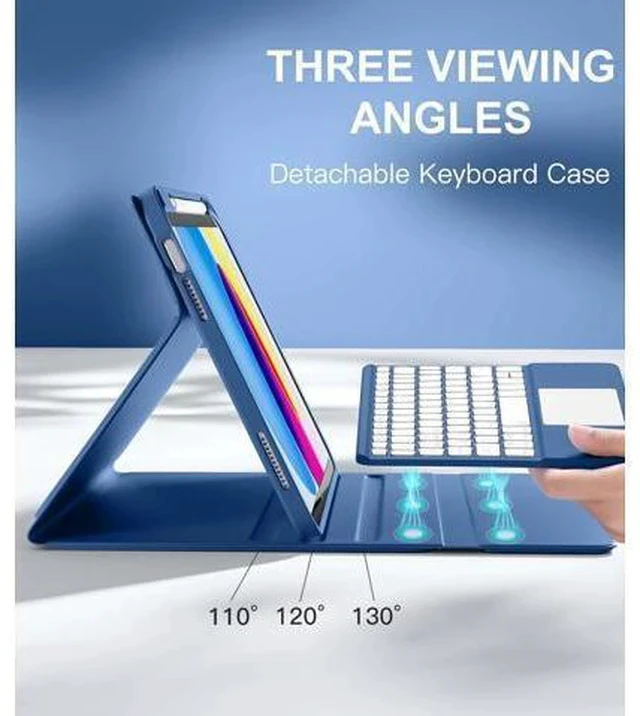 Alt view image 4 of 7 - iPad 10th Generation Case with Keyboard (10.9", 2022), Smart Keyboard Folio Cover with Pencil Holder, Multi-Touch Trackpad, 7 Color Backlit, Detachable Keyboard for iPad 10th Gen (Navy Blue)