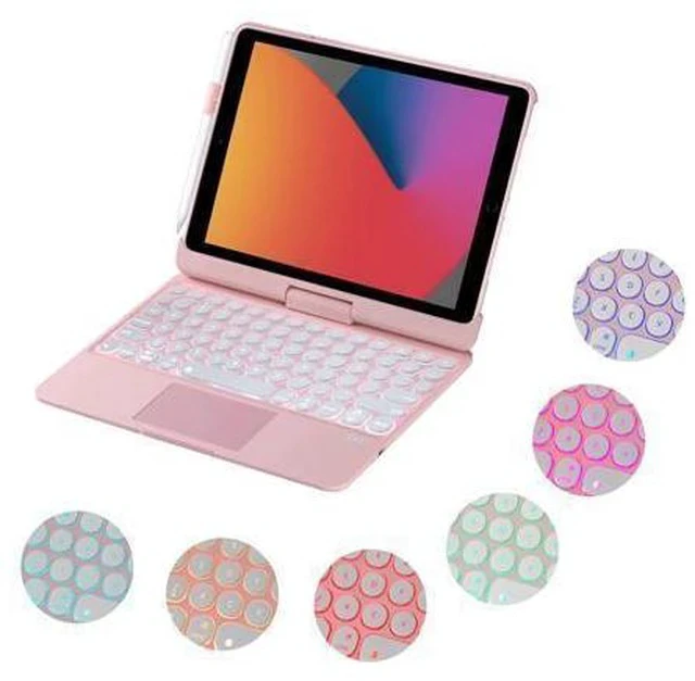 Alt view image 5 of 7 - INI iPad Keyboard Case for iPad 2018 (6th Gen) - iPad 2017 (5th Gen) - iPad Pro 9.7 - Air 2&1-360 Rotatable - Wireless/BT - Backlit 7 Colors - iPad Case with Keyboard for iPad OS (9.7, Pink)